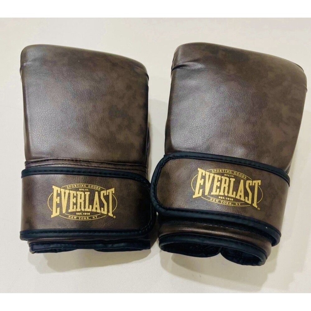 Everlast Brown Leather Boxing Bag Gloves Open Thumb Hook & Loop Strap L/XL NEW